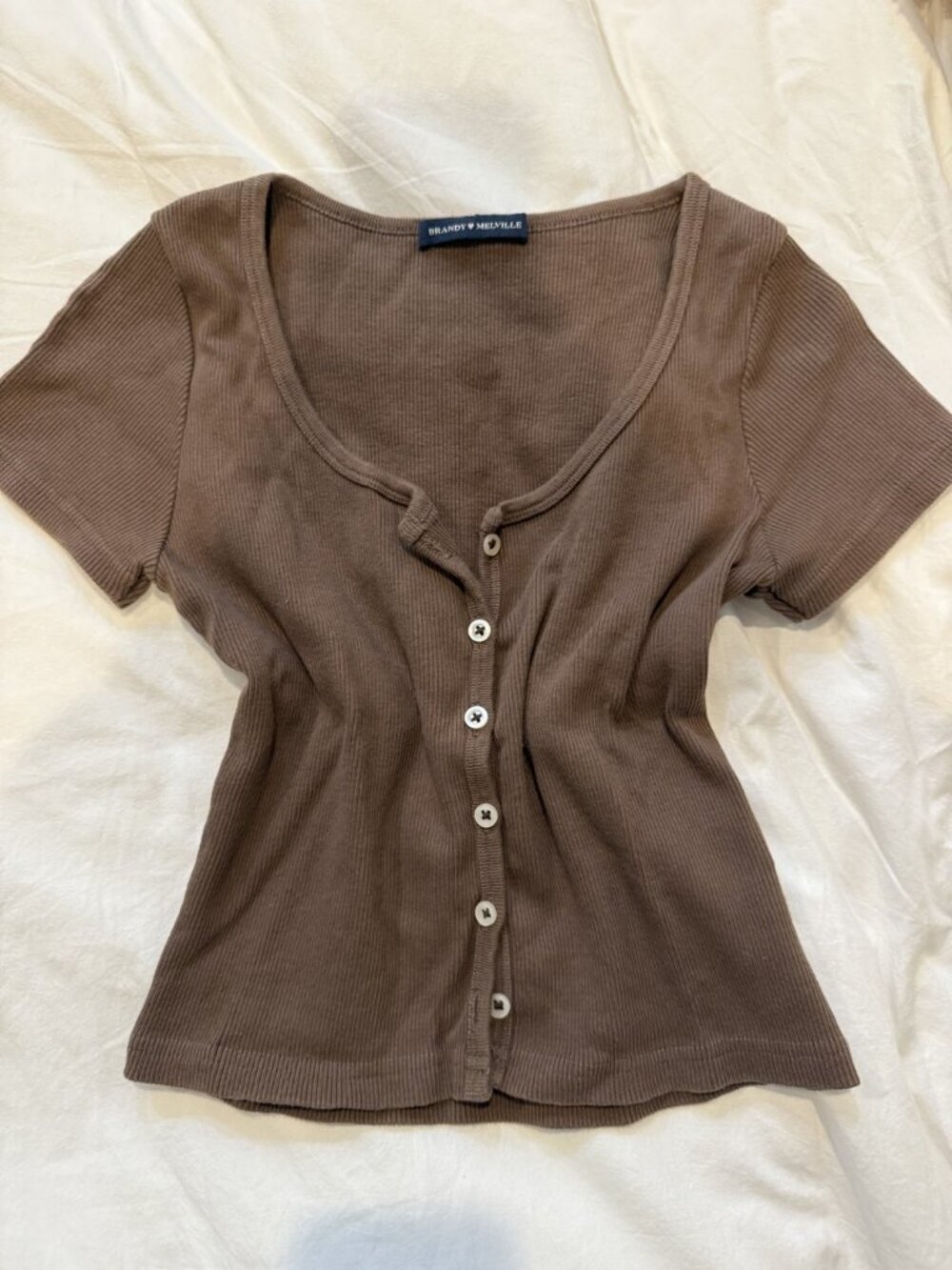 Brandy Melville Brown Ribbed Button Front Top